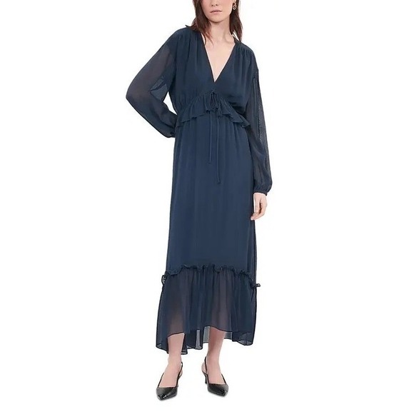 The Kooples NEW Long Sleeve 100% Silk Dress Navy Size FR 2/US Med MSRP $715 - Picture 3 of 12